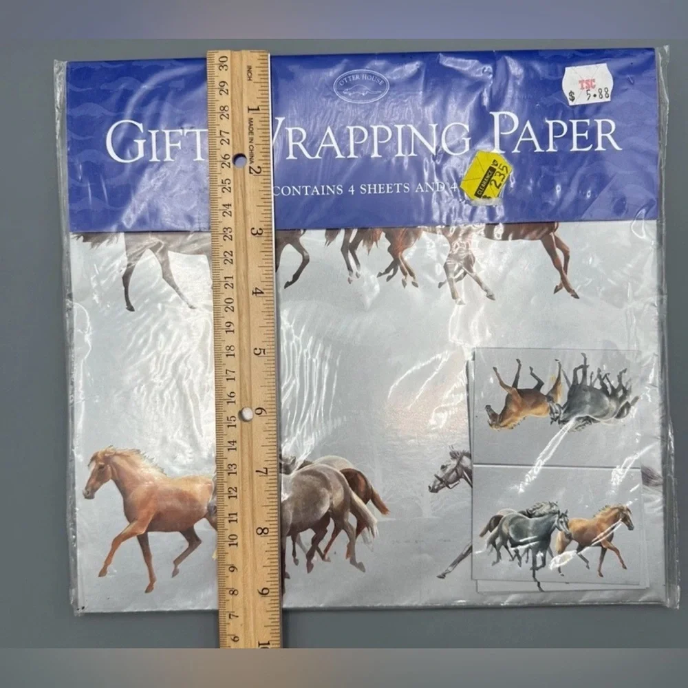 2 Packs Otter House Christmas Wrapping Paper Gift Winter Horse Metallic NOS 1998